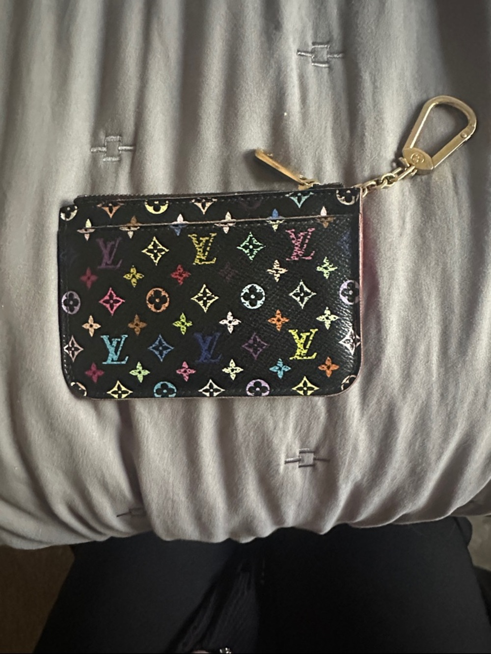 Louis Vuitton Black Multicolor Monogram Zip Key Pouch with Gold Hardware